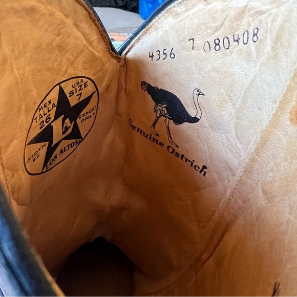 Los Altos Boots Ostrich Black Cherry Pointed Toe Cowboy Boots Size 7 - Picture 17 of 17